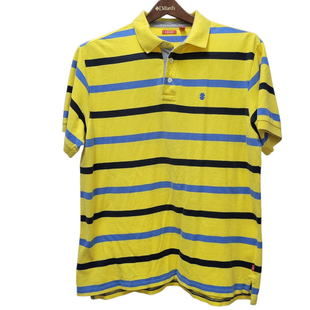 Izod Yellow Striped Short Sleeves Polo Shirt Size XL Men's Excellent Condition